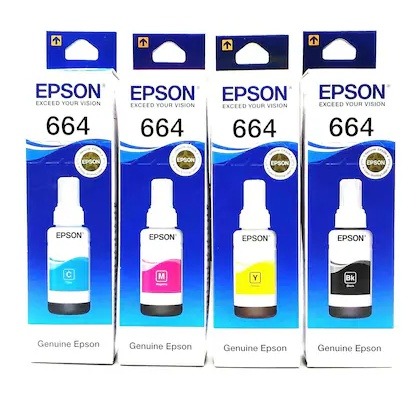 Genuine Epson 664 Ink Bottle Full Set – Black, Cyan, Magenta, Yellow